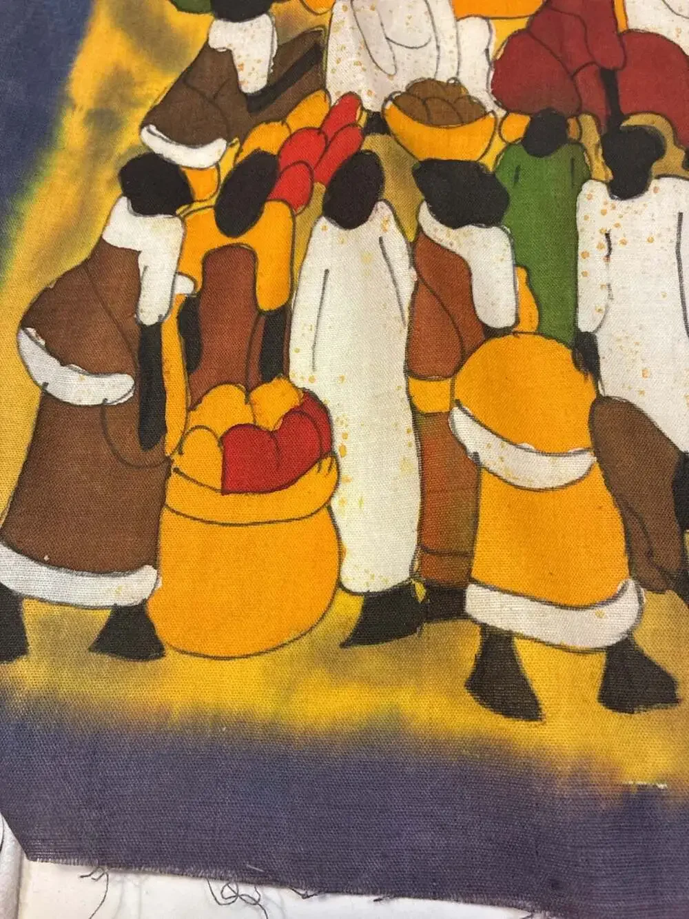 Lot of 2 African Market Scene Wax Batik Textile Wall Hanging Panel